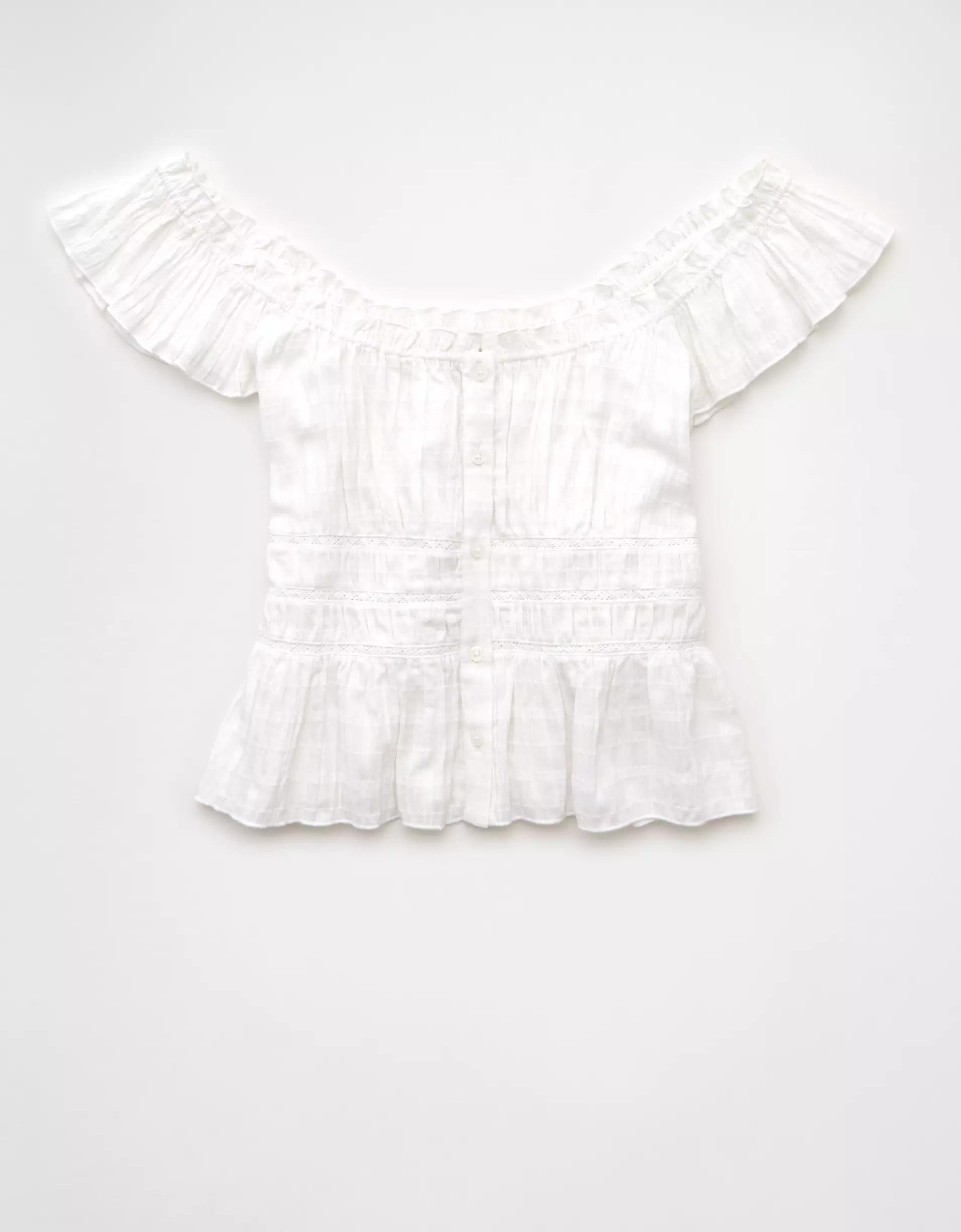 AE Ruched Flutter Sleeve Blouse Product Image