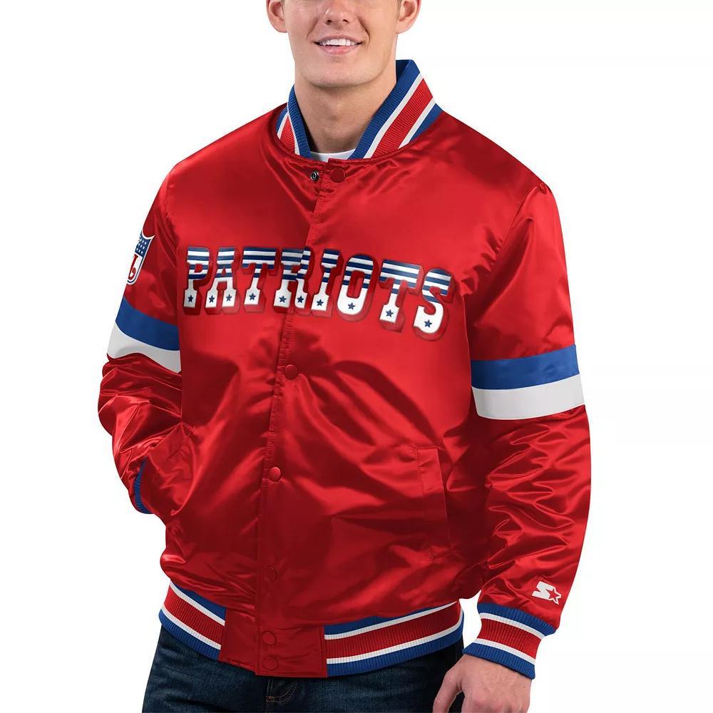 Men's Starter Red New England Patriots Gridiron Classics Home Game Satin Full-Snap Varsity Jacket, Size: 2XL Product Image
