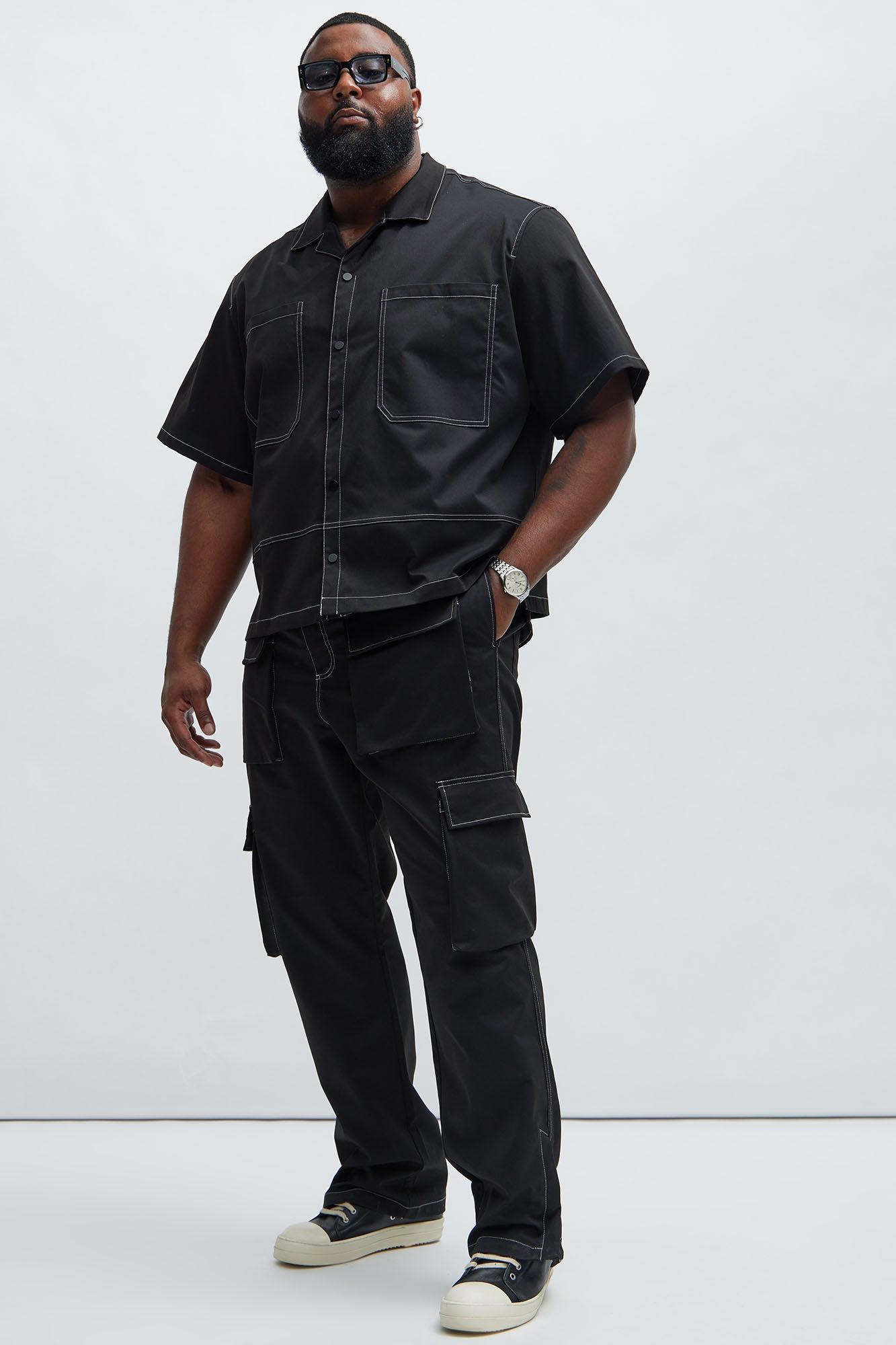 Curtis Contrast Stitch Relaxed Cargo Pants - Black Product Image