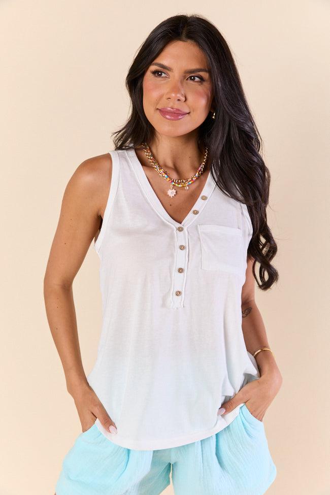 Daily Daze White Knit Button Tank Top FINAL SALE Product Image