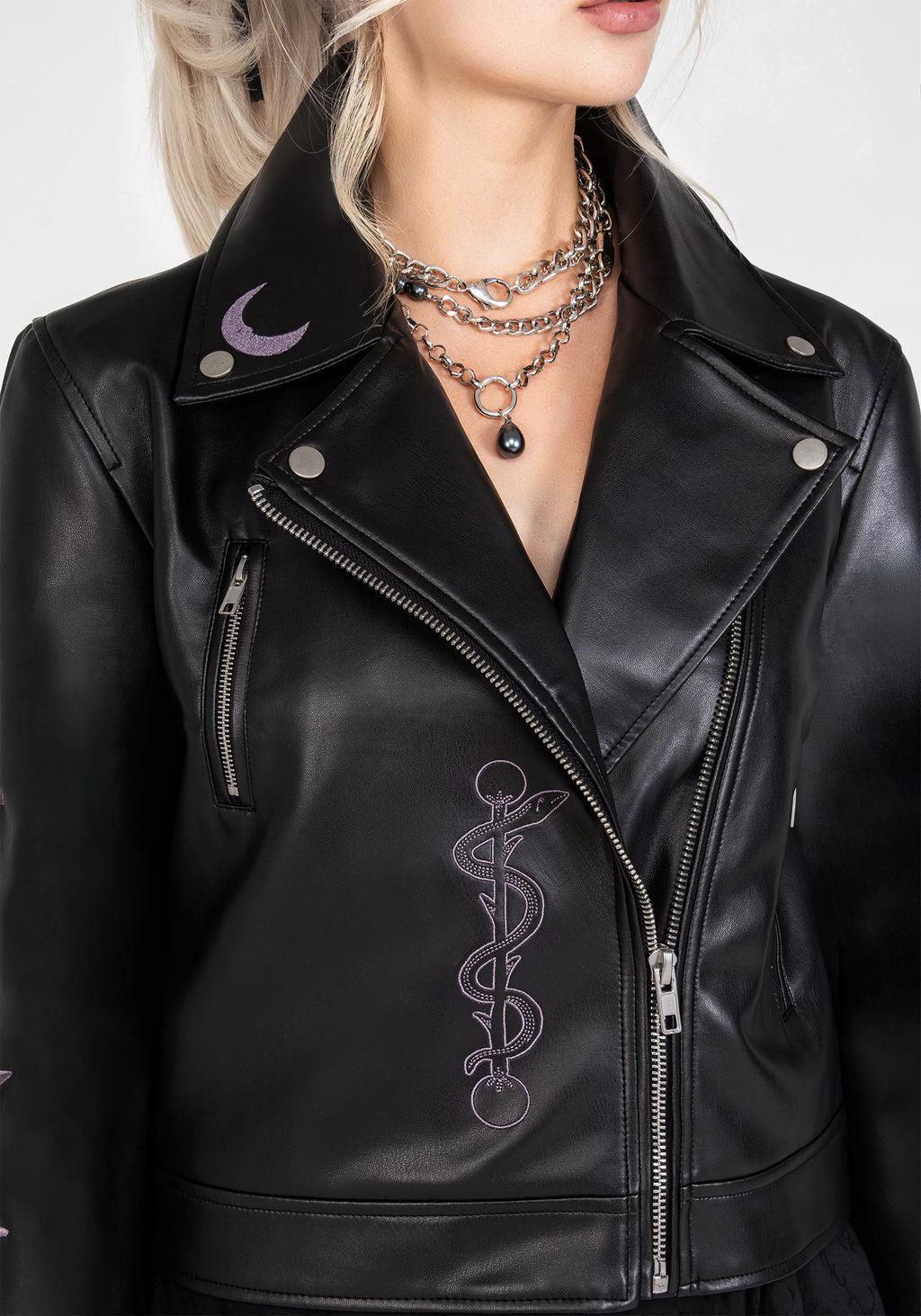 Sigil Embroidered Faux Leather Jacket Product Image