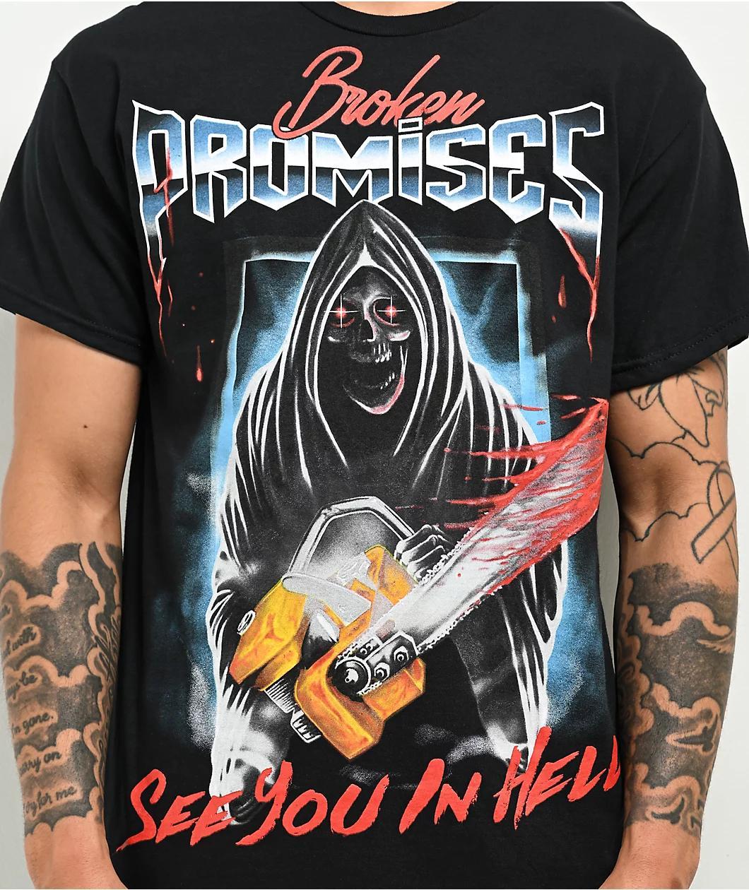 Broken Promises Chainsaw Reaper Black T-Shirt Product Image