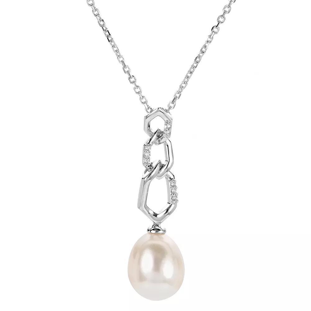 PearLustre by Imperial Sterling Silver Freshwater Cultured Pearl & Lab-Created White Sapphire Geometric Necklace, Womens Product Image