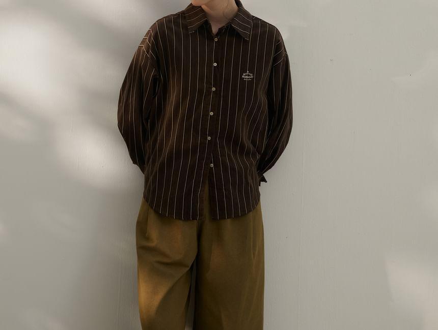 Collared Striped Button Up Shirt Product Image