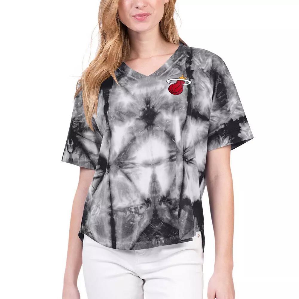 Women's G-III 4Her by Carl Banks Black Miami Heat Tournament Raglan Oversized Tie-Dye V-Neck T-Shirt, Size: 2XL Product Image