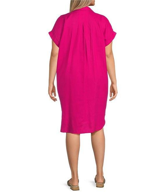 Eileen Fisher Plus Size Organic Linen Notch Collar Cap Sleeve Shirtdress Product Image