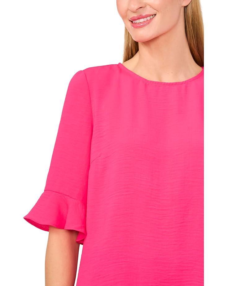 Short Sleeve Half Button Flowy Blouse Product Image