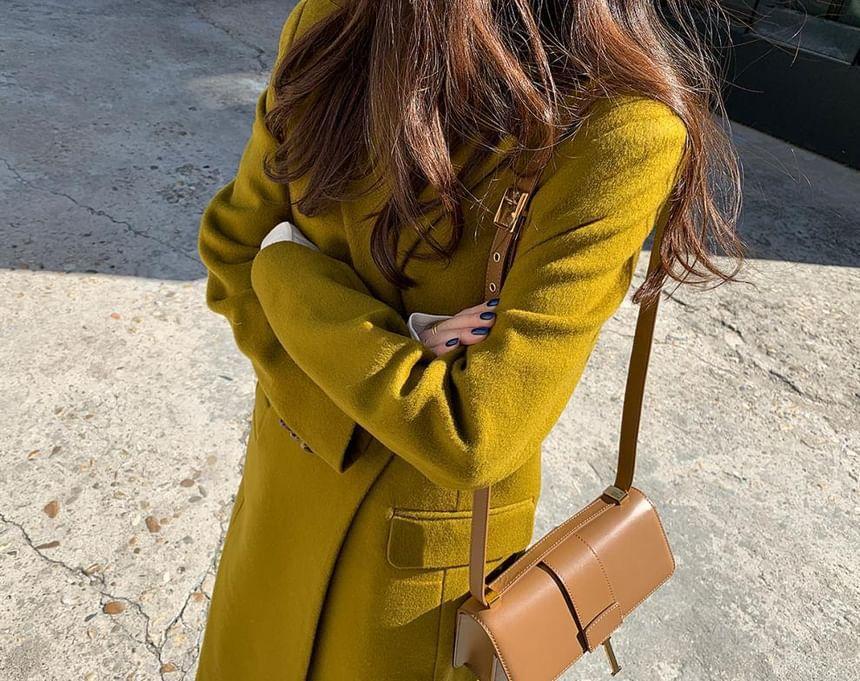 Peak Lapel Plain Midi Button Wrap Coat Product Image