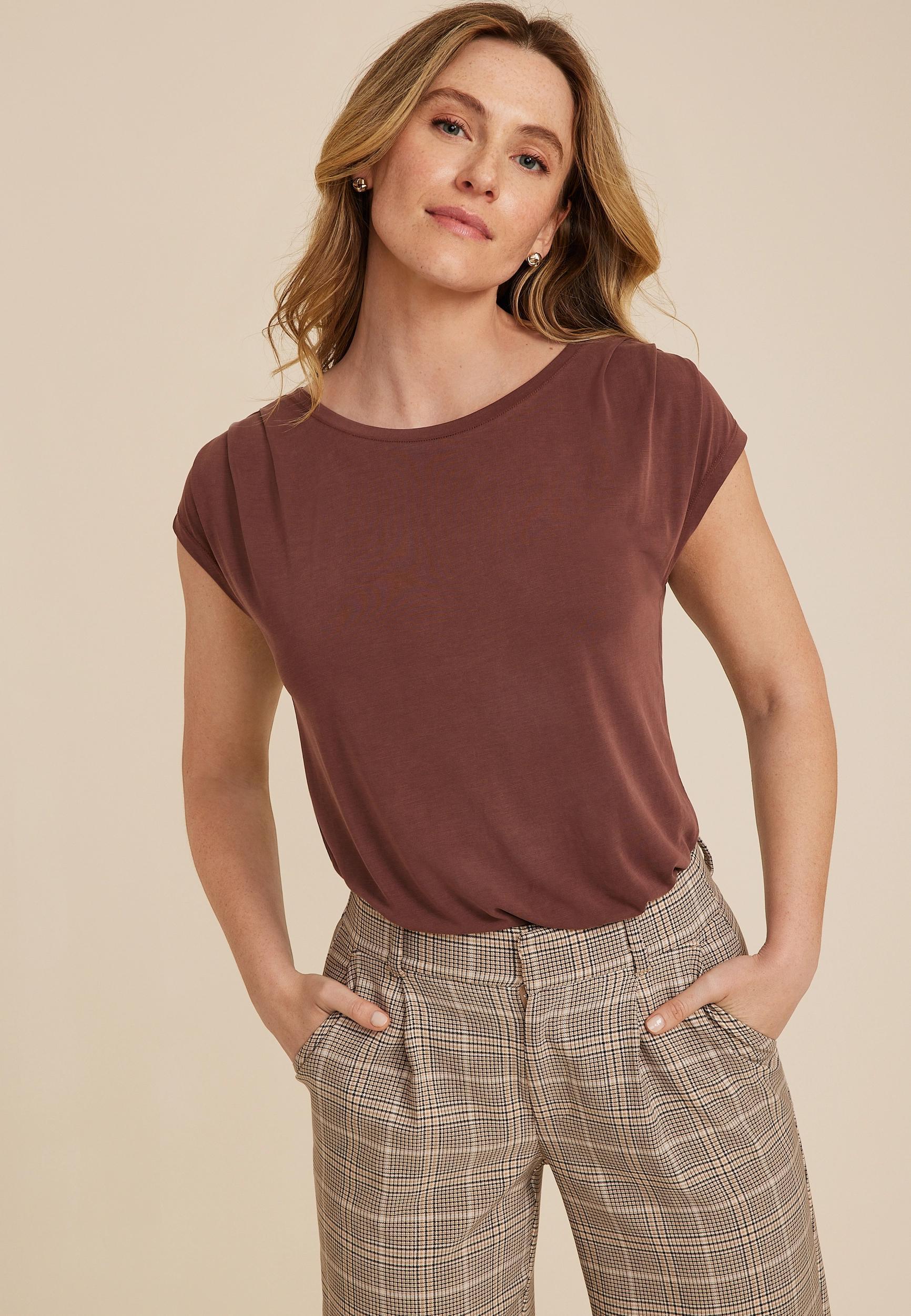 Maurices Womens X Small Size 24/7 Pleated Fairhaven Sandwash Tee Brown Product Image