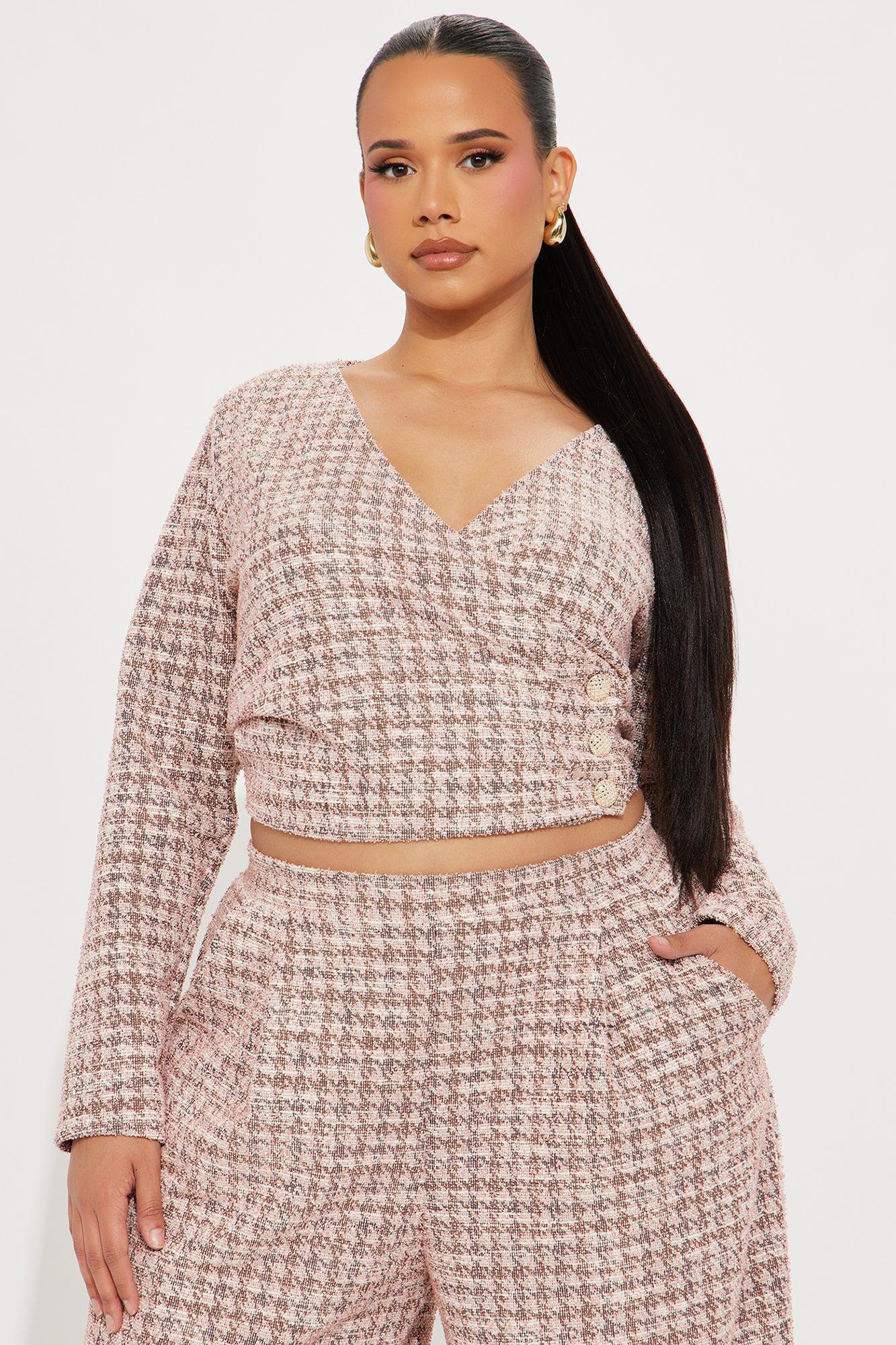 So Prestige Knit Tweed Pant Set - Pink Product Image