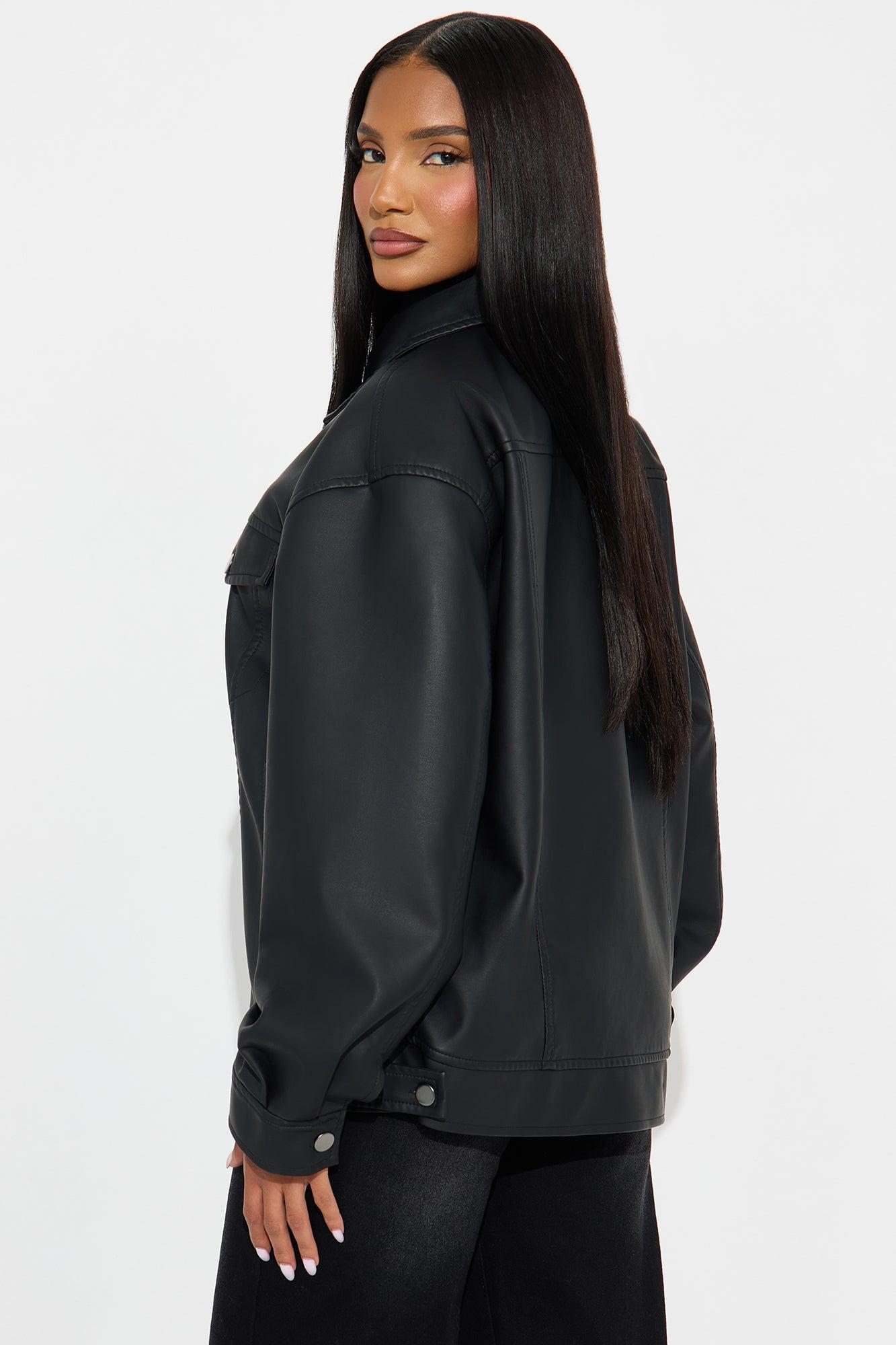 Mila Oversized Faux Leather Jacket - Black Product Image