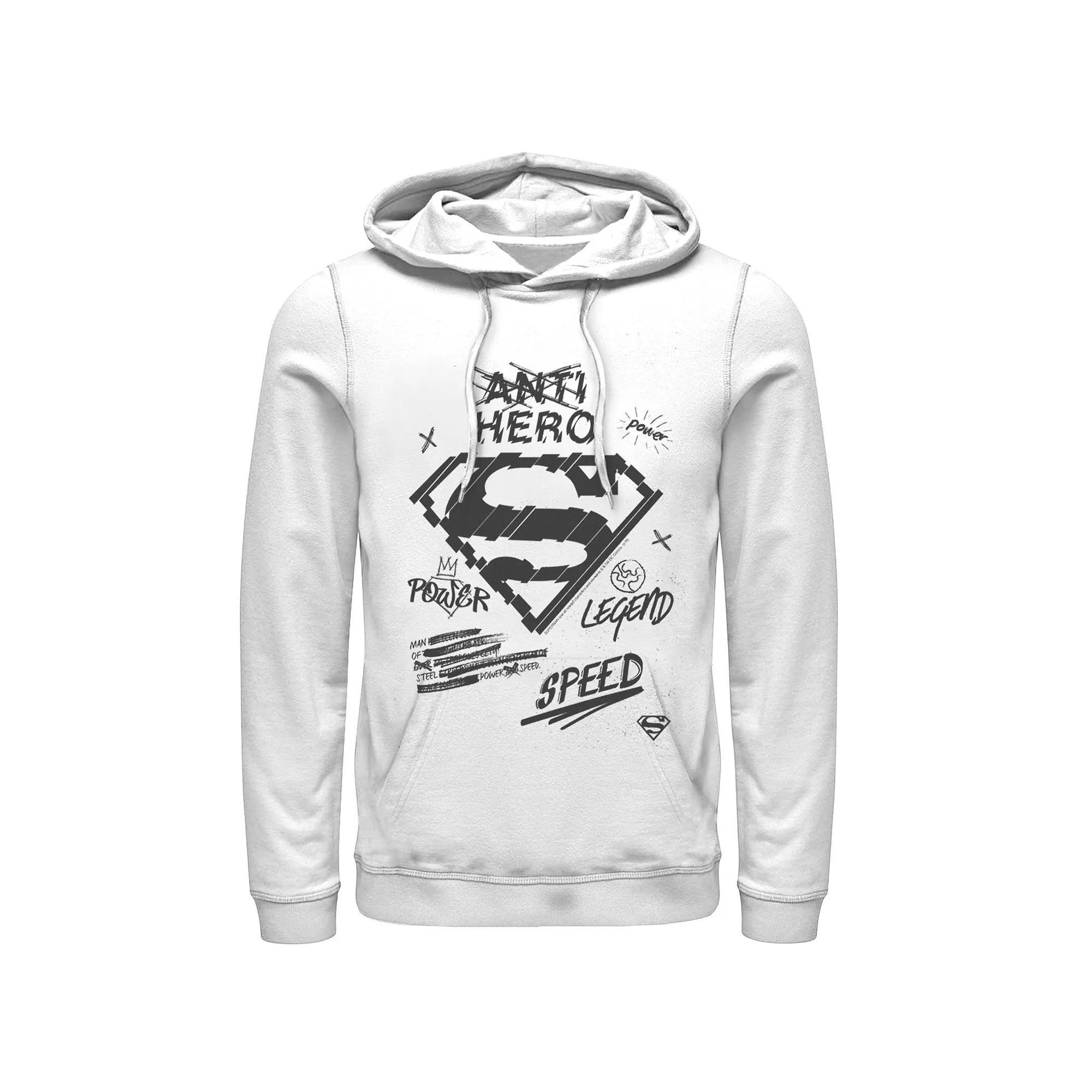 Men's DC Comics Superman Sketched Chest Logo Hoodie, Size: 3XL, White Product Image