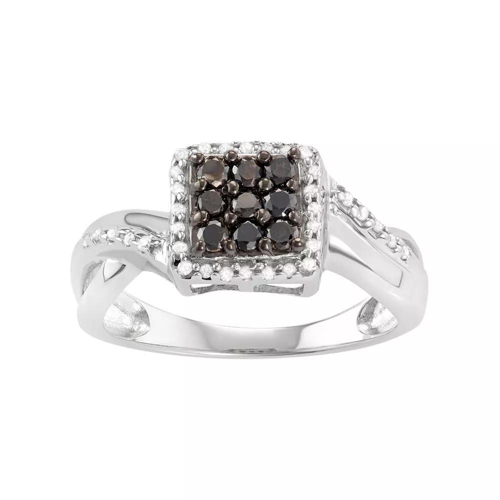 Jewelexcess Sterling Silver 1/2 Carat T.W. Black & White Diamond Square Halo Ring, Women's, Size: 8 Product Image