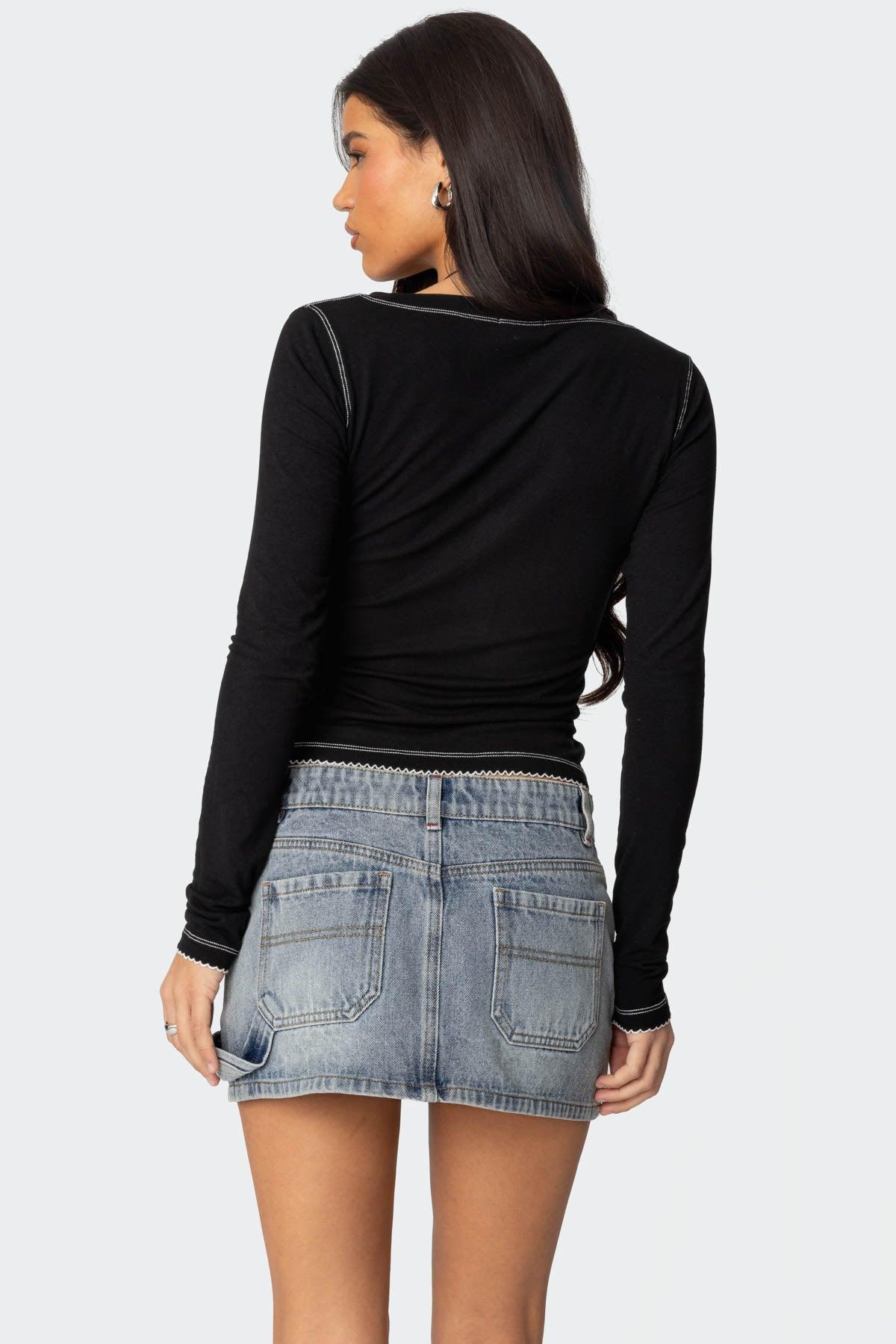 Yael Contrast Stitch Henley Top Product Image