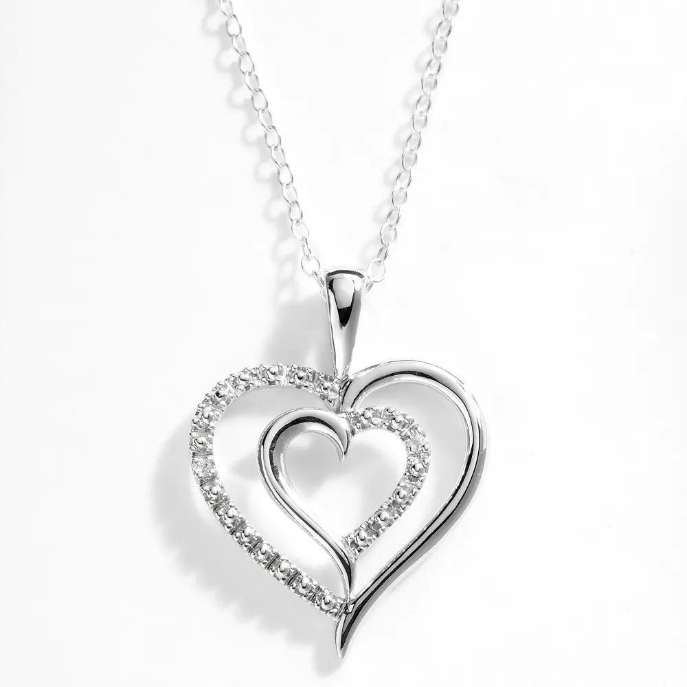 Sterling Silver Diamond Accent Heart Pendant, Women's, Size: 16", White Product Image
