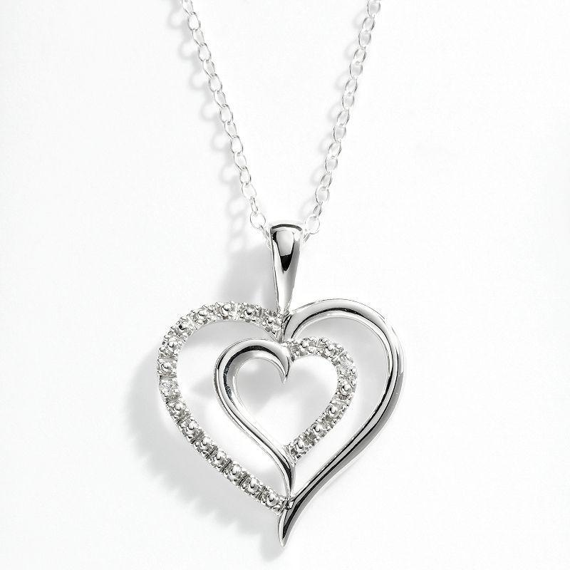 Sterling Silver Diamond Accent Heart Pendant, Women's, Size: 16", White Product Image