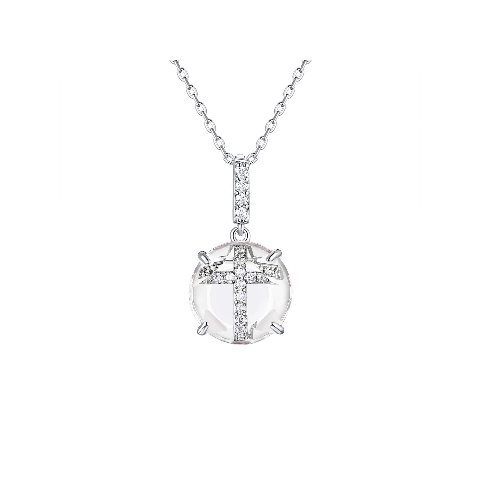 La Lumina Silver-Plated Cubic Zirconia Accent Cross Pendant Necklace, Womens Silver Tone White Product Image