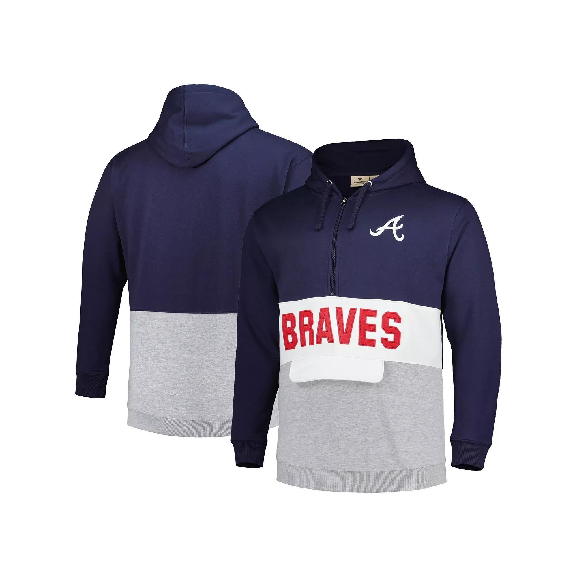 Mens /White Atlanta Braves Big & Tall Fleece Half-Zip Hoodie Blue Product Image