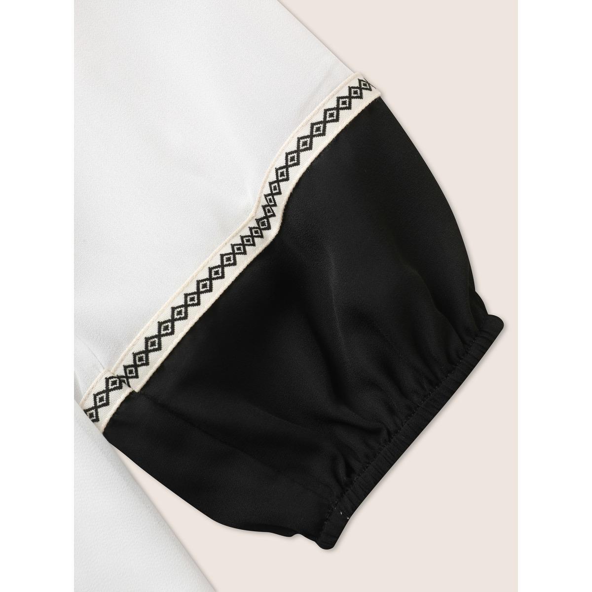 Plus Size Ivory Bandana Contrast Webbing Tassel Tie Knot Blouse Women Resort Long Sleeve V-neck Vacation Blouses BloomChic 18-20/2X Product Image