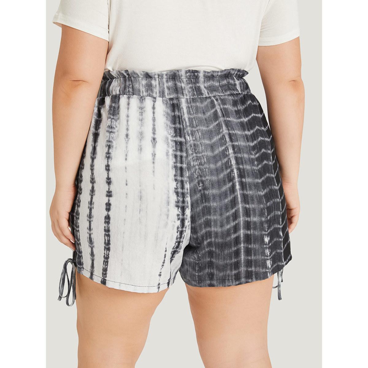 Plus Size Tie Dye Knot Pocket Paperbag Waist Shorts Women Multicolor Casual Cross straps Dailywear Shorts BloomChic 12/L Product Image