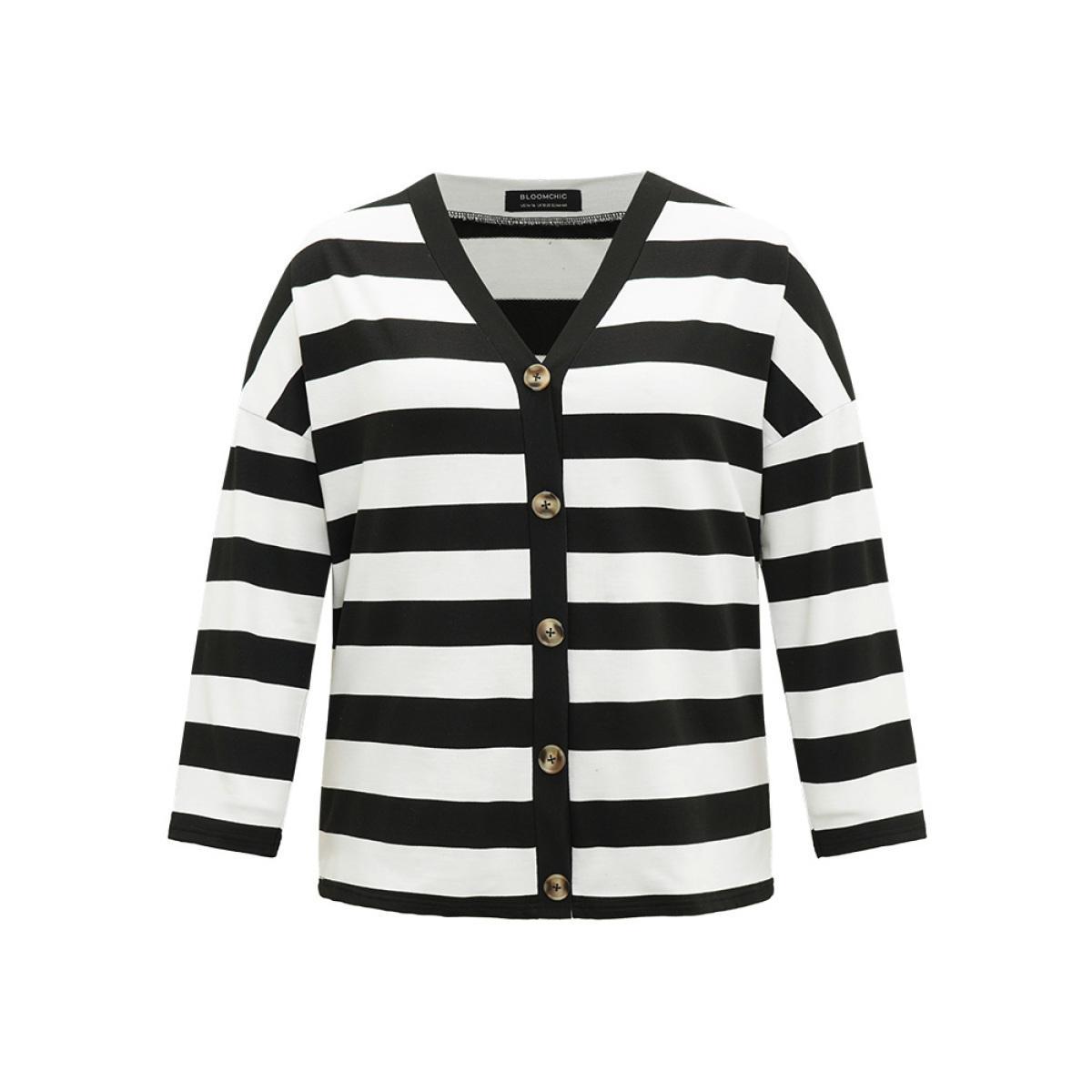 Plus Size Halloween Striped Button Through Jacket Women Black Casual Contrast Ladies Dailywear Winter Coats BloomChic 30/6X Product Image