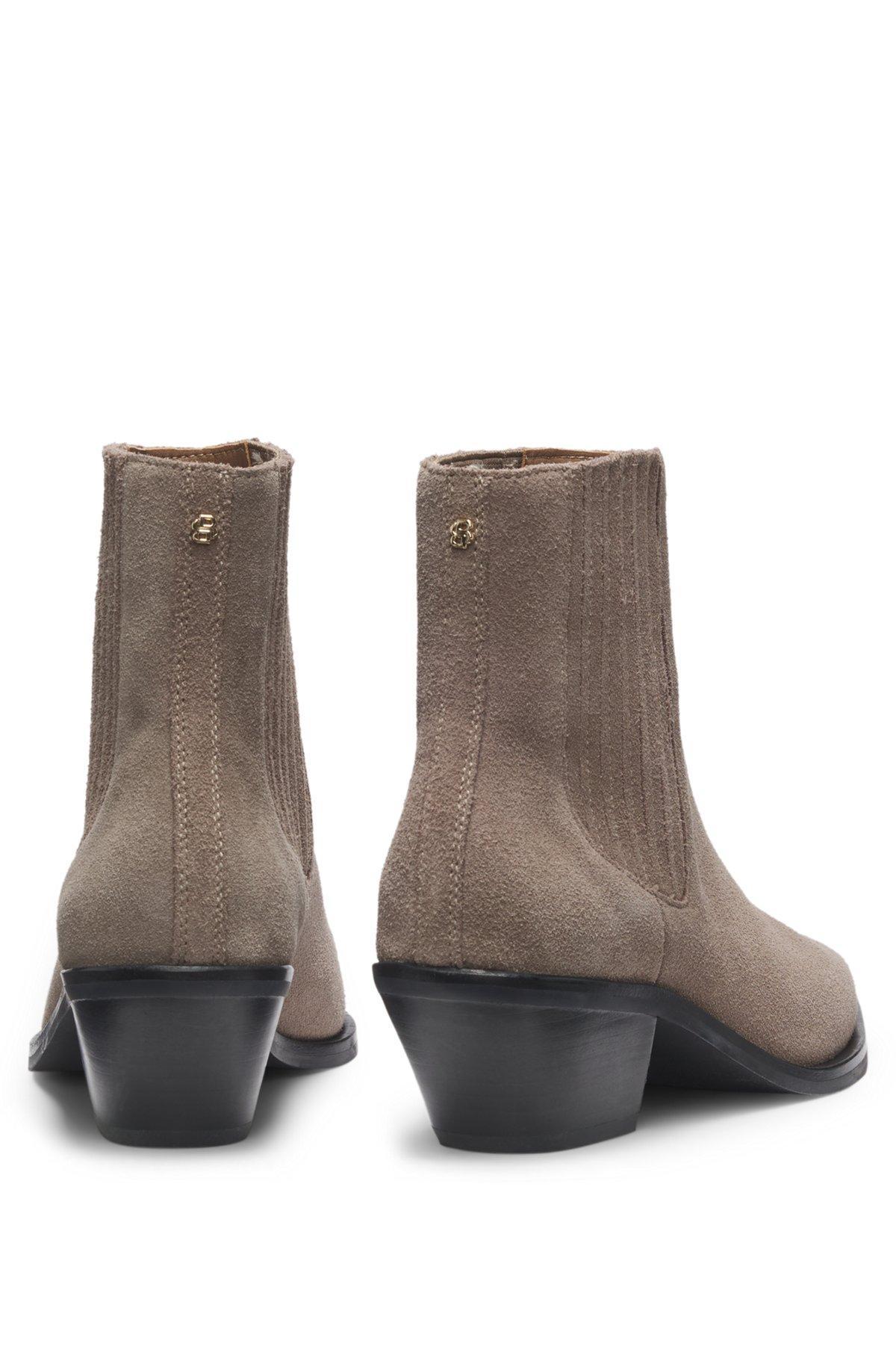 BOSS - Ankle boots in suede with Cuban heel - Light Brown Product Image
