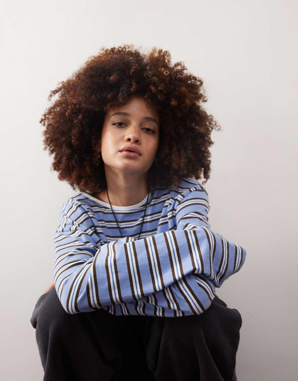 Monki long sleeved top in blue stripe Product Image