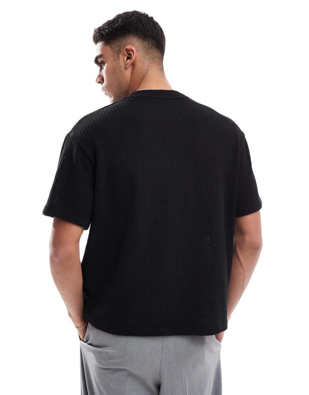 Jack & Jones knitted oversize t-shirt in black Product Image