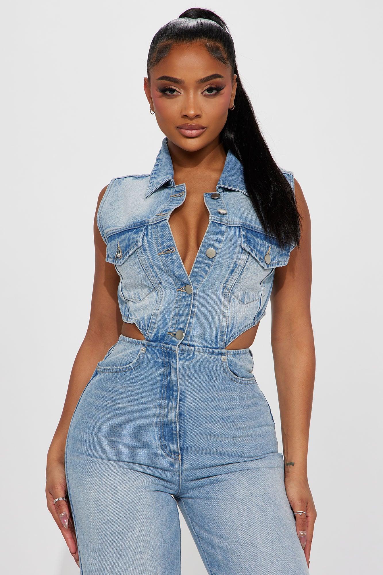 Baylin Denim Jumpsuit - Light Wash Product Image