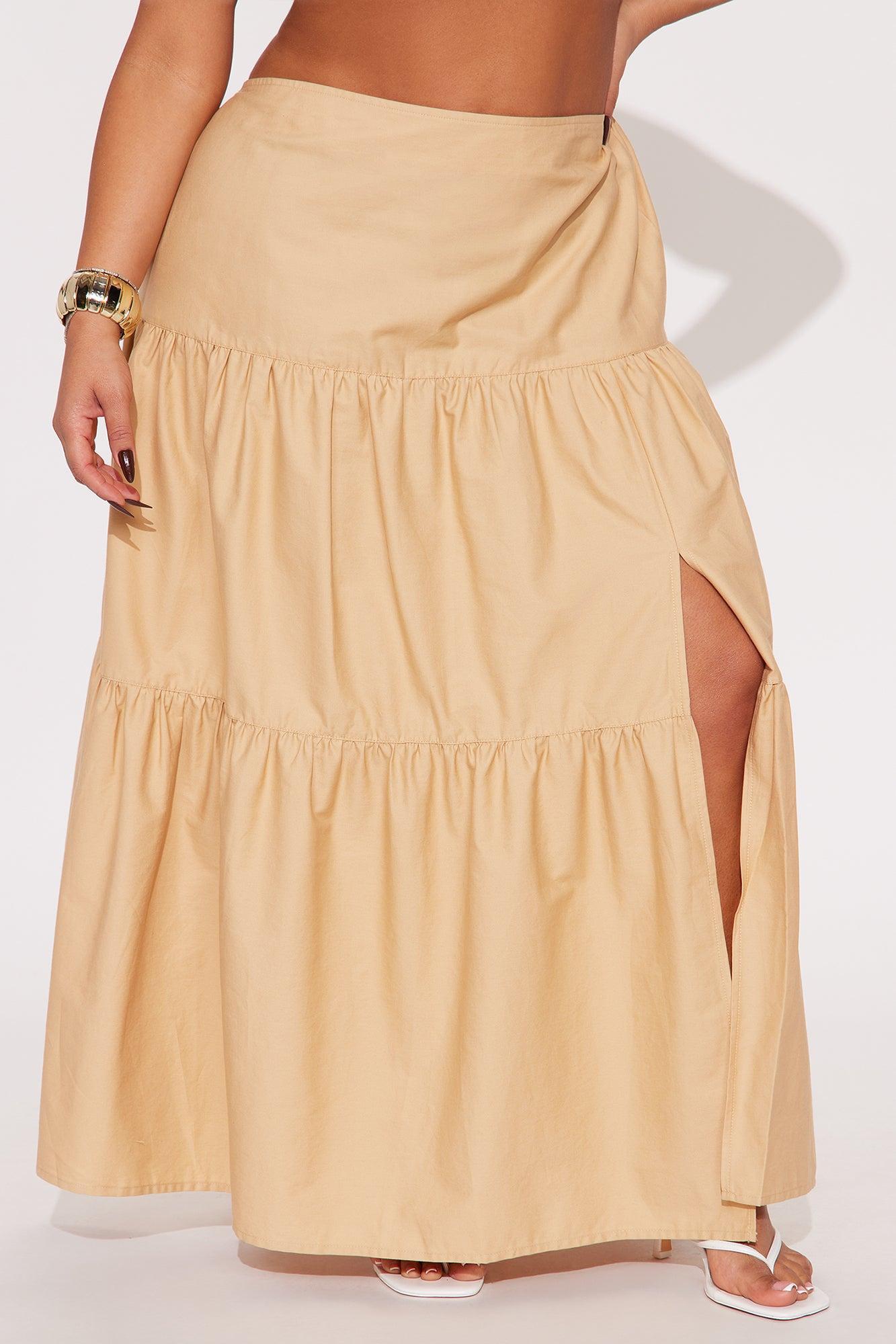 Zoey Poplin Tiered Maxi Skirt - Khaki Product Image