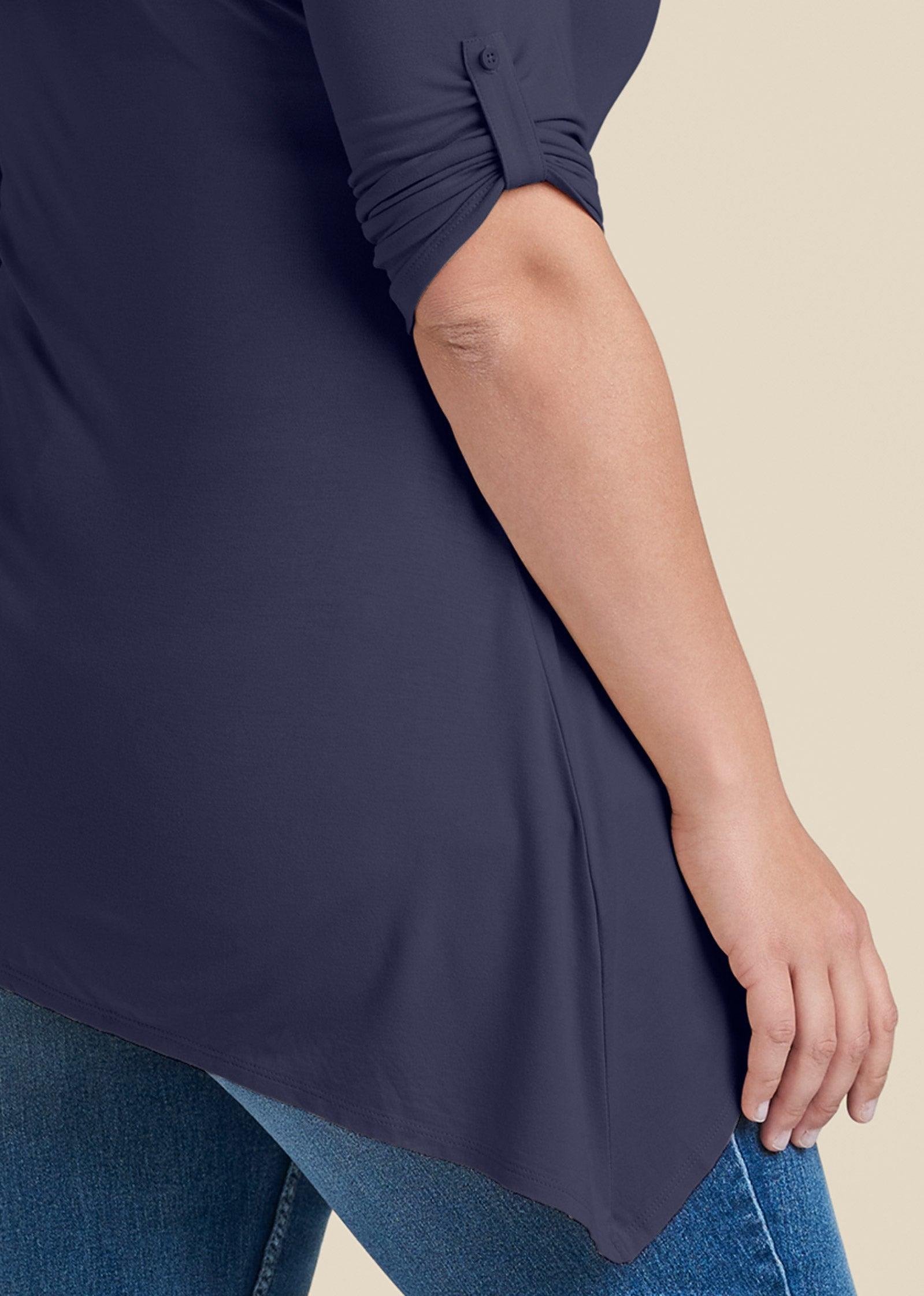 Henley High-Low Top - Navy Product Image