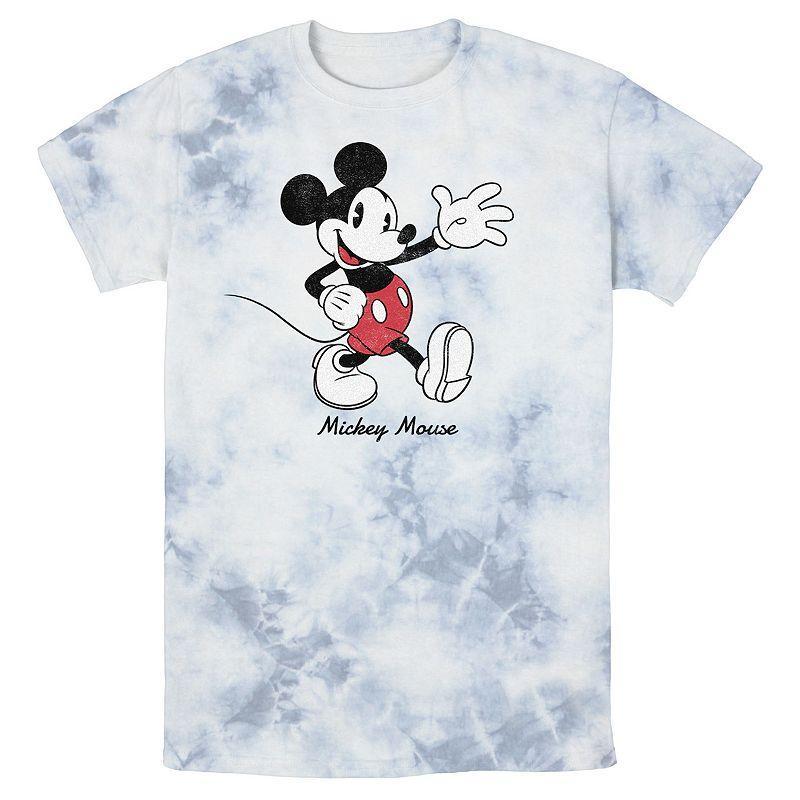 Men's Disney Mickey Mouse Cursive Text Circle Logo Wash Tee, Size: Small, White Blue Product Image