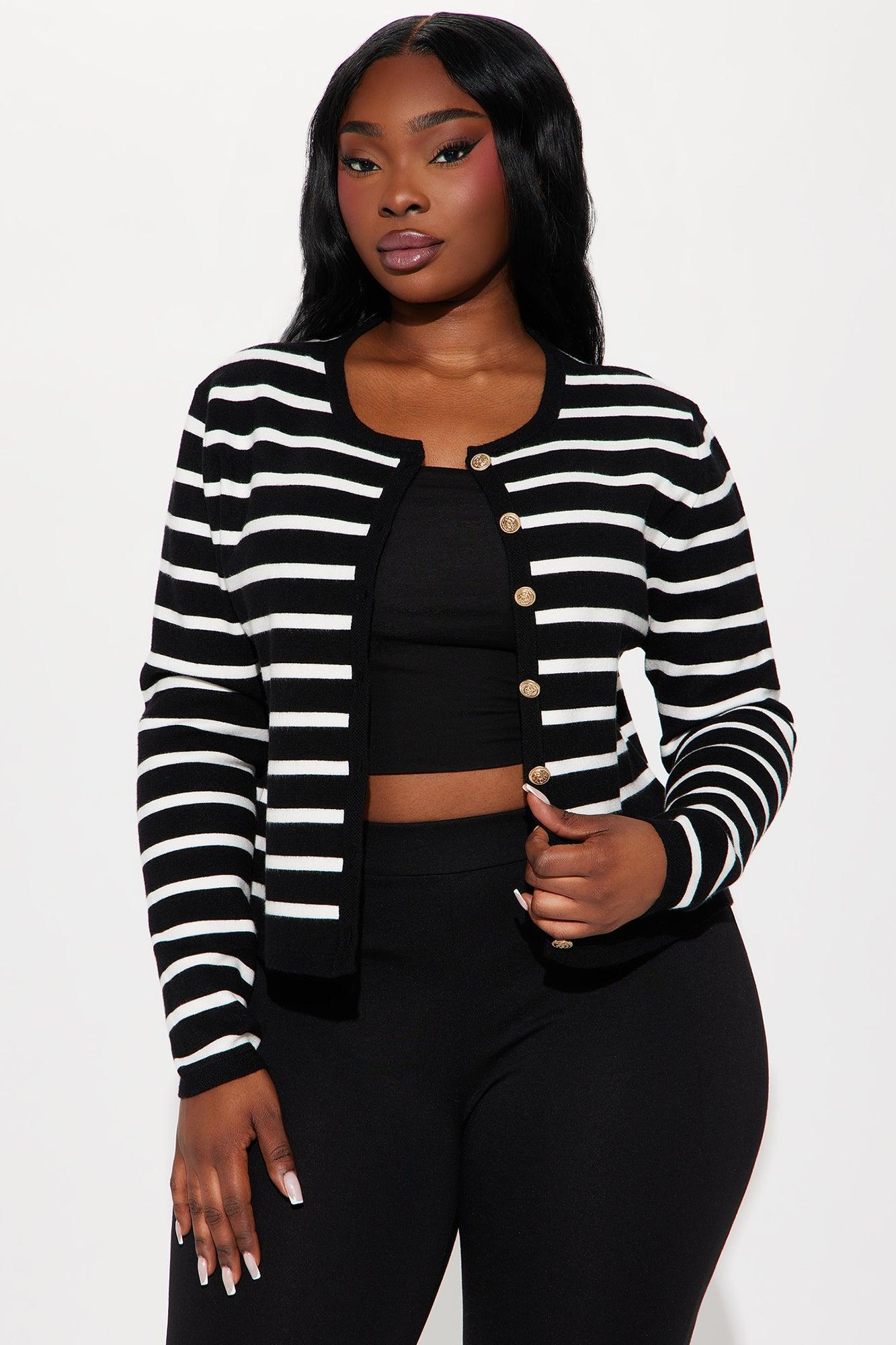 Elevated Chic Striped Cardigan - Black/White Product Image