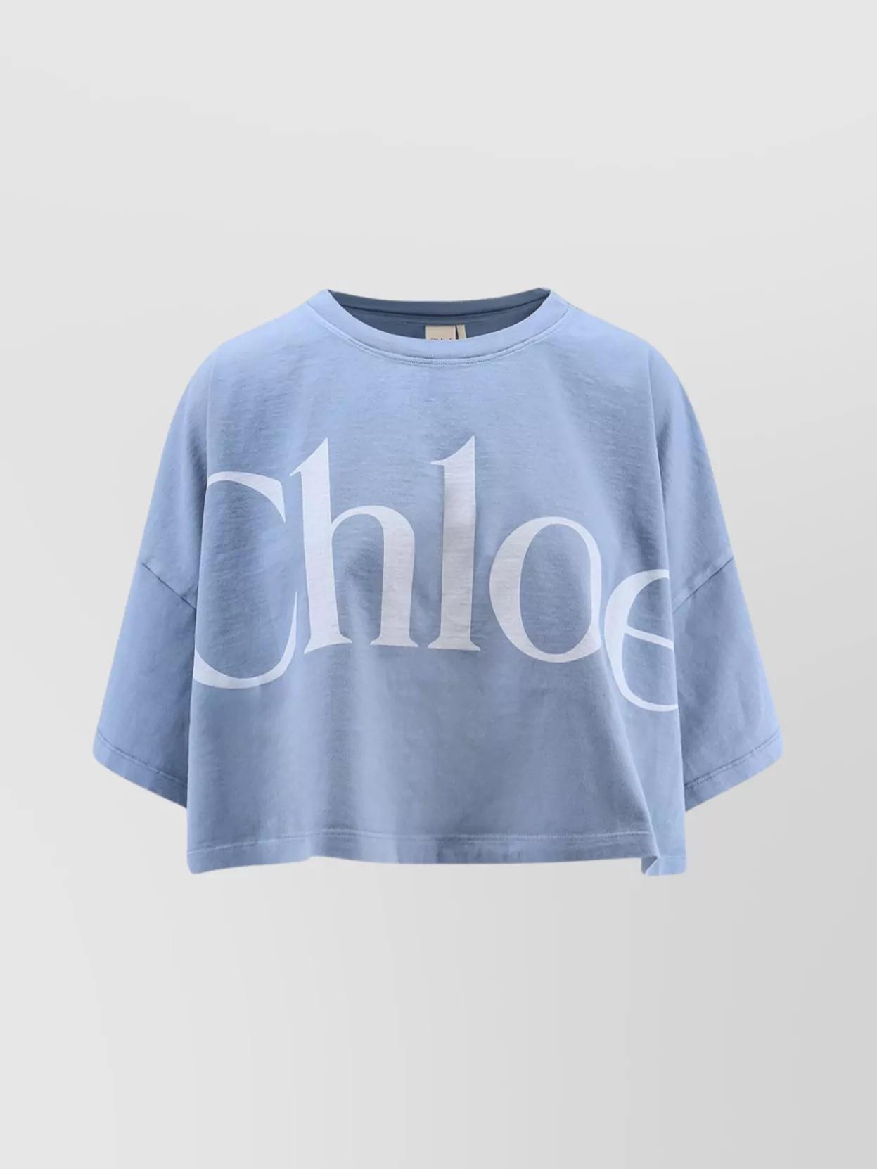 CHLOÉ Women Light Blue Jersey Cropped Logo T-shirt Product Image
