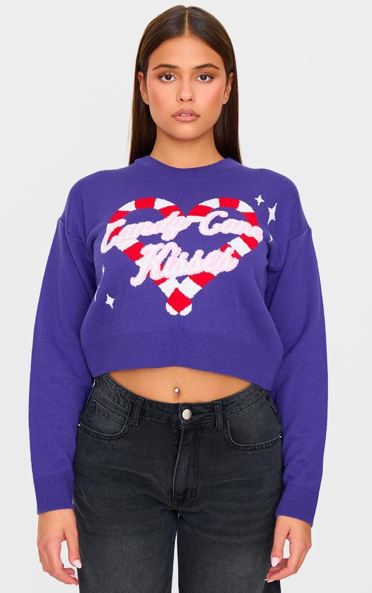 Purple Candy Cane Kisses Cropped Christmas Sweater Product Image