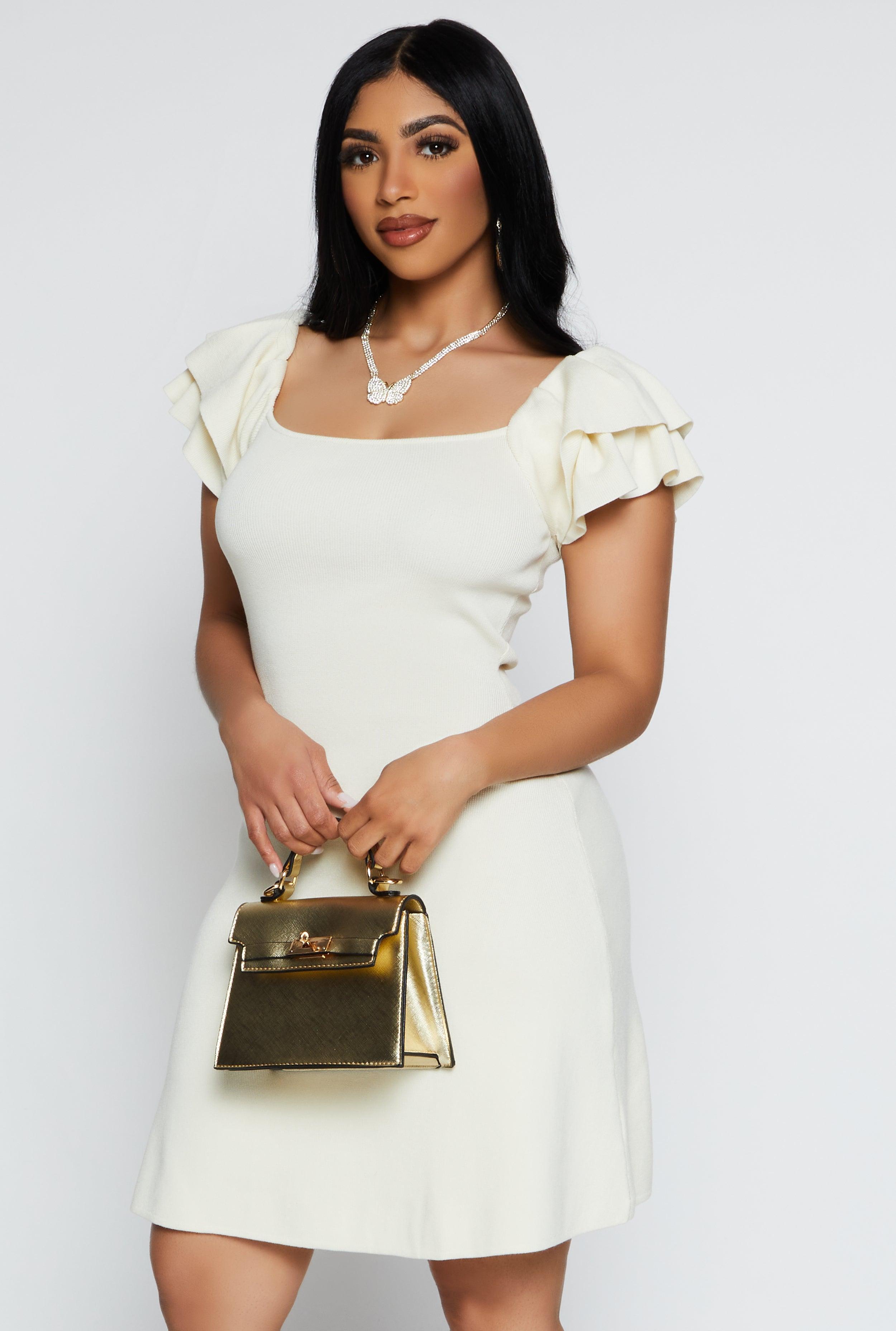 Womens Flutter Sleeve Square Neck Dress Product Image