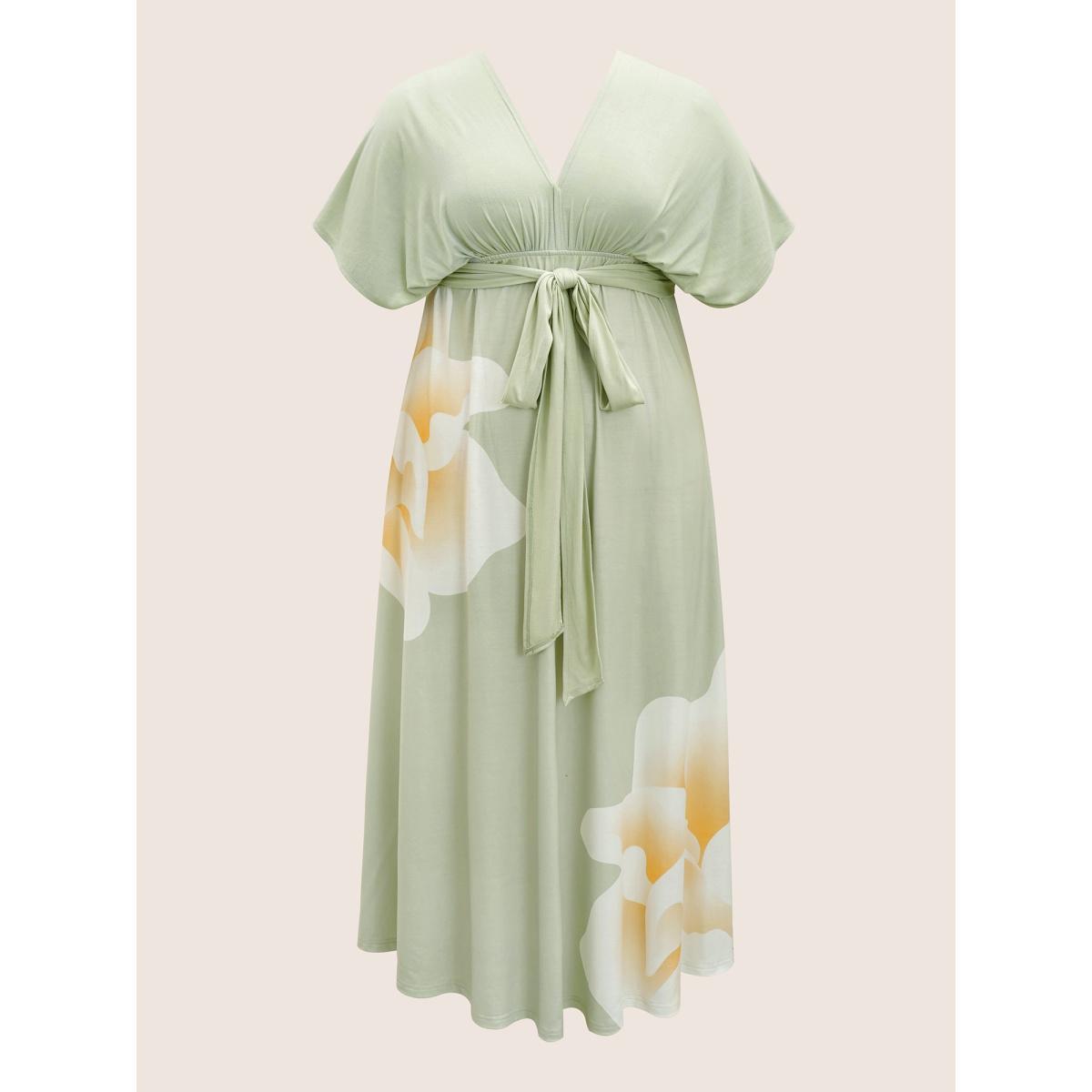 Plus Size Everywhere Dress - Floral Mesh Ties Dress Mint Women Elegant Belted Non Sleeveless Curvy BloomChic 30/6X Product Image