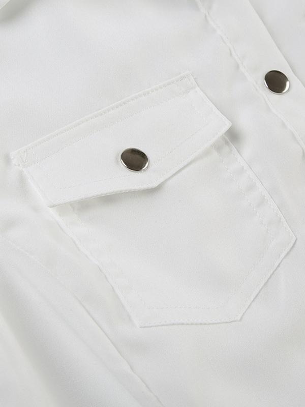 Academic-Style Riveted Waist-Cinching Slim-Fit Shirt Product Image