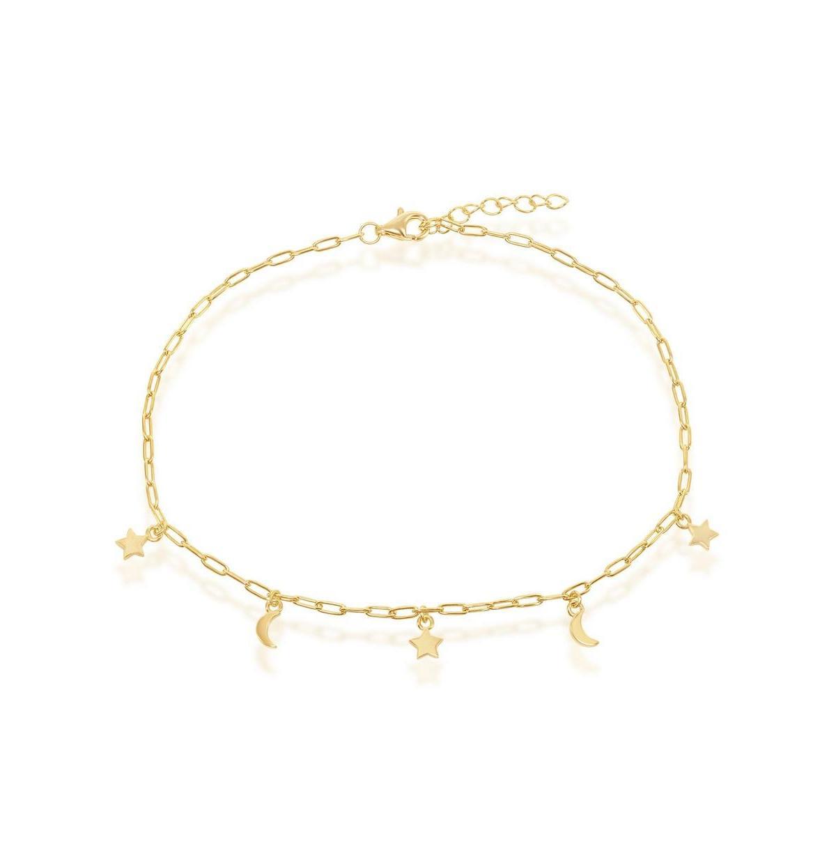 14k Gold Over Sterling Silver Charm Anklet, Womens Moon Star Product Image