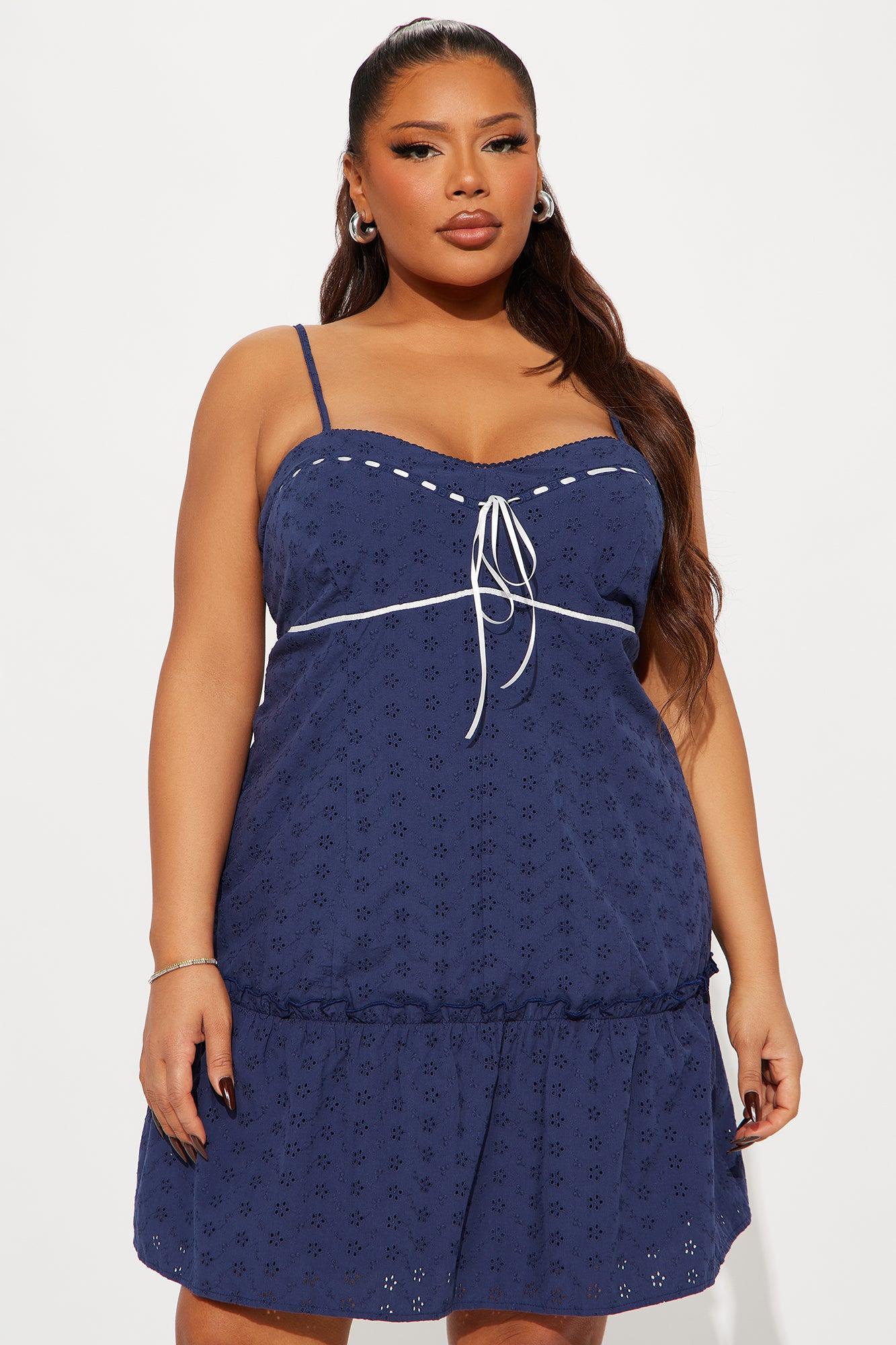 Hannah Eyelet Mini Dress - Navy Product Image