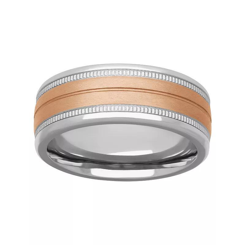 Men's White & Rose Stainless Steel Milgrain Band Ring, Size: 9 Product Image