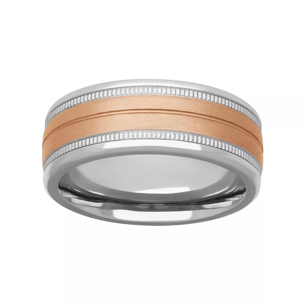 Men's White & Rose Stainless Steel Milgrain Band Ring, Size: 9 Product Image