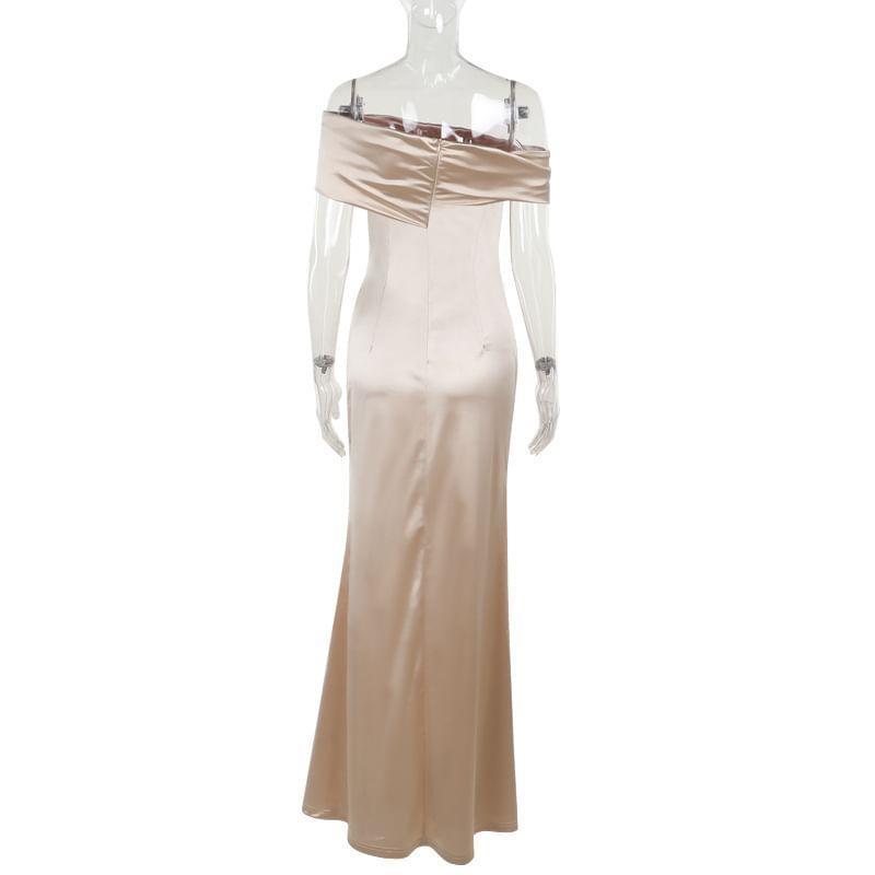 Off Shoulder Satin Maxi Mermaid Dress Product Image