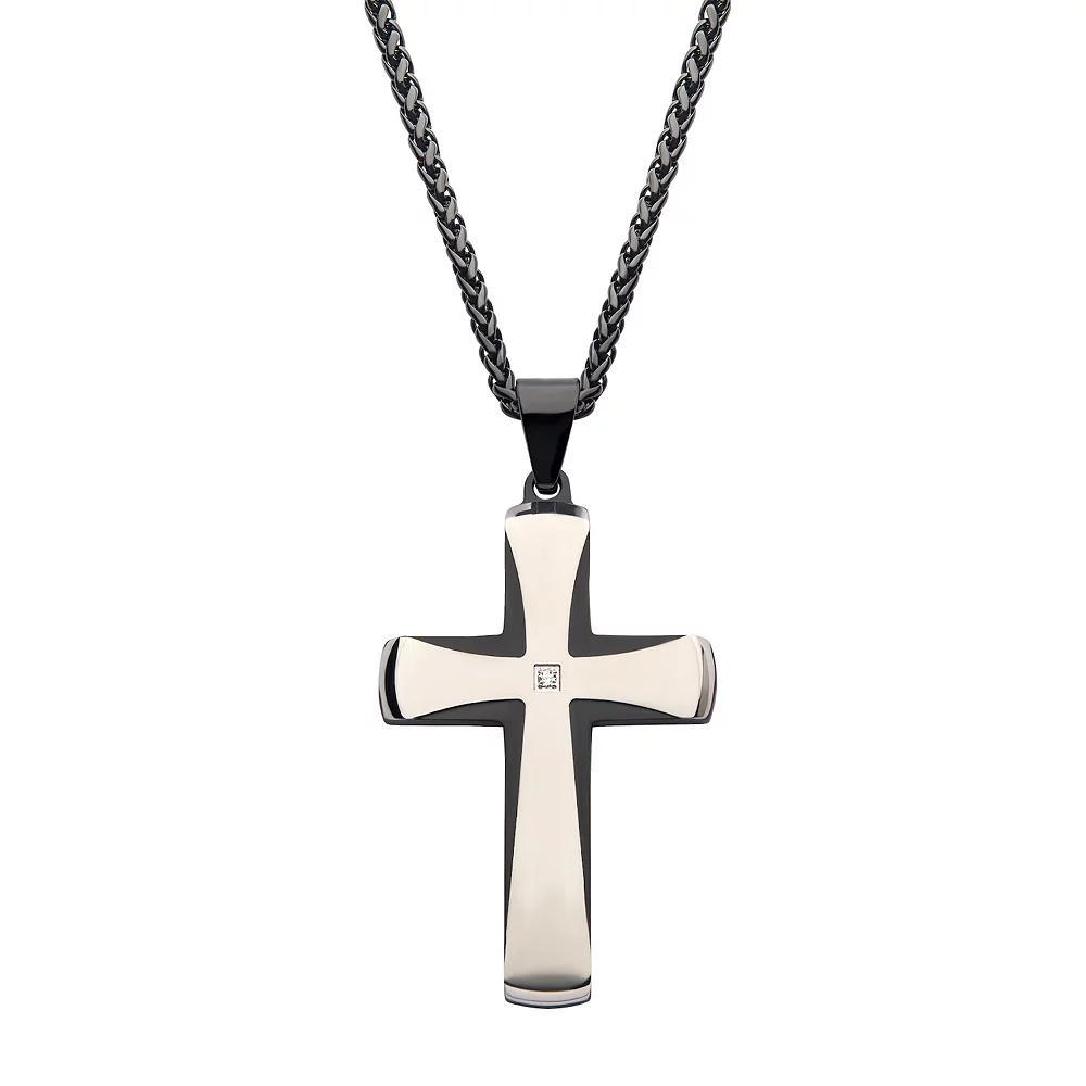 Men's Two-Tone Ion-Plated Stainless Steel Cross Pendant Necklace with Cubic Zirconia Accent, Size: 22", Blue Product Image