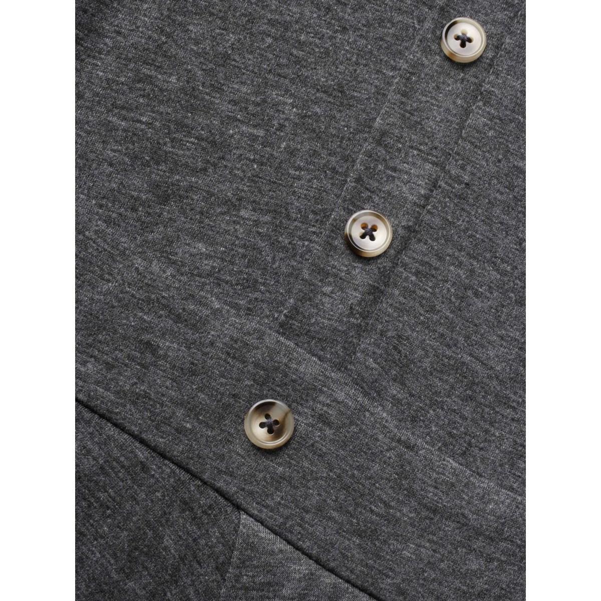 Plus Size Solid Button Detail Wrap Hem Knit Dress DarkGray Women Casual Overlapping Knit Dresses Bloomchic 14-16/1X Product Image