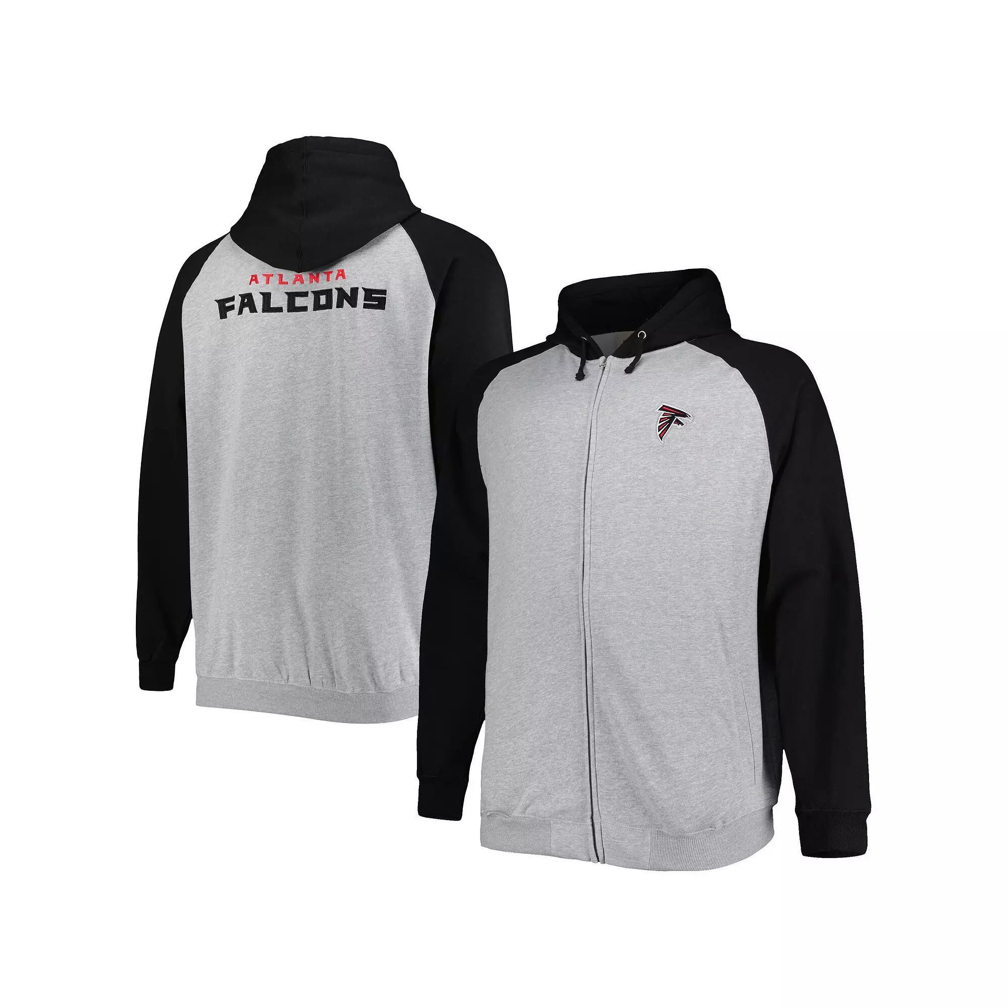 Men's Heather Gray Atlanta Falcons Big & Tall Fleece Raglan Full-Zip Hoodie Jacket, Size: 3XLT, Grey Product Image