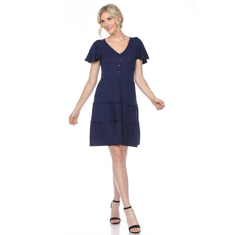 Womens Short Sleeve V-Neck Tiered Dress Product Image