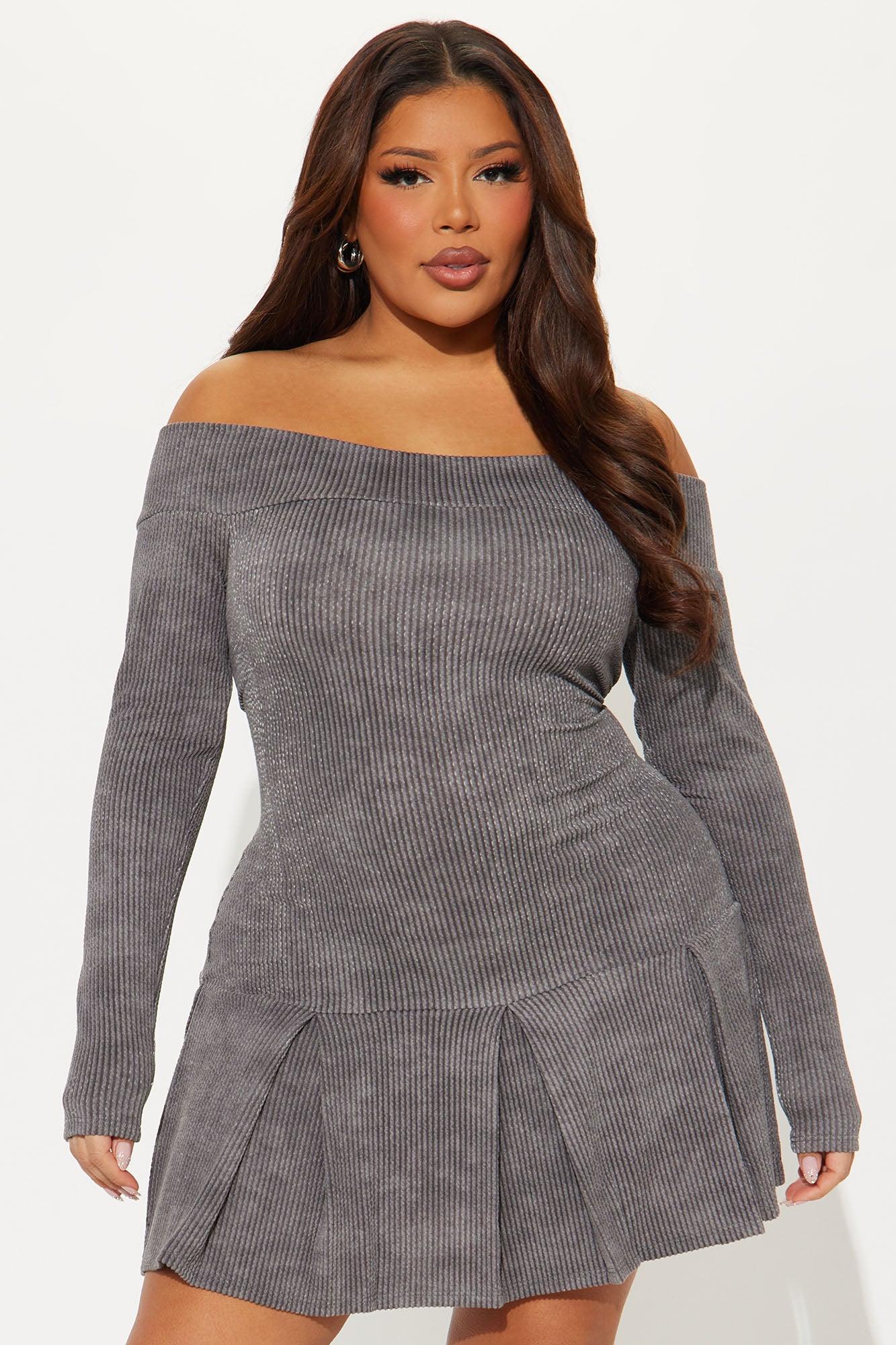 Reina Washed Ribbed Micro Mini Dress - Charcoal Product Image