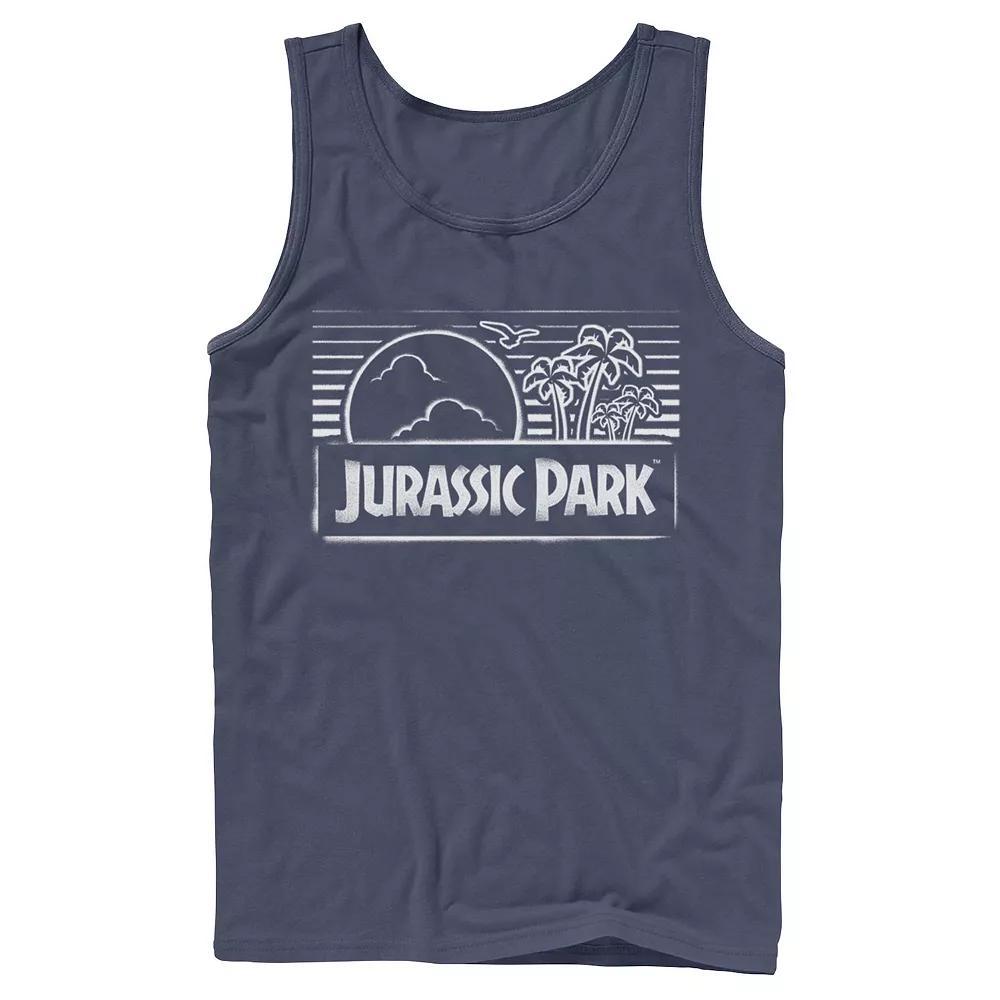 Men's Jurassic Park Spray Painted Stencil Logo Tank Top, Size: Small, Blue Product Image