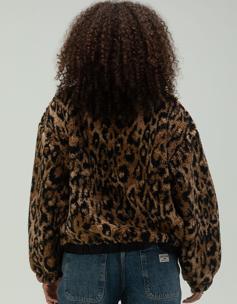 BDG Urban Outfitters Olive Leopard Print Womens Fleece Zip-Up Jacket - LEOPARD Product Image